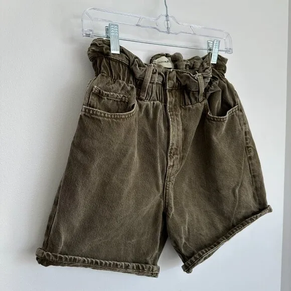 FRAME Denim High Waist Pull On Shorts Women Size XS Washed Green