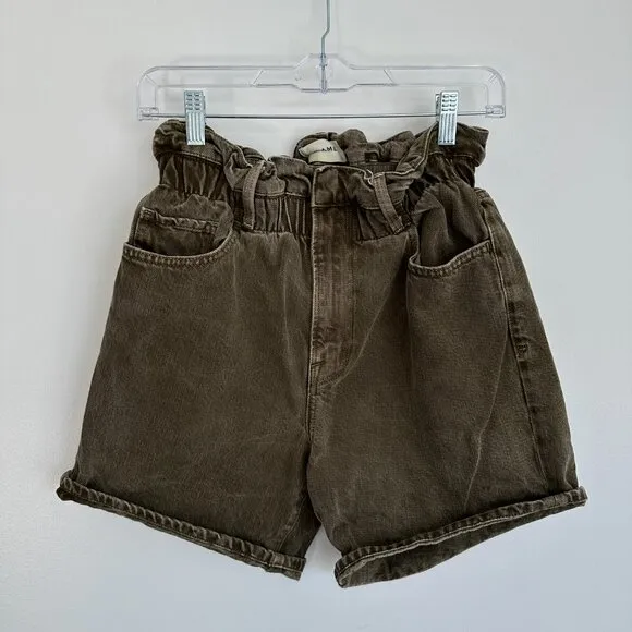 FRAME Denim High Waist Pull On Shorts Women Size XS Washed Green