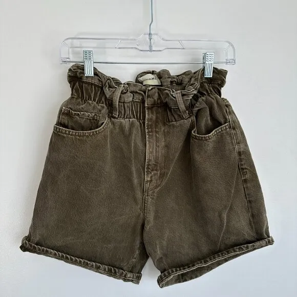 FRAME Denim High Waist Pull On Shorts Women Size XS Washed Green