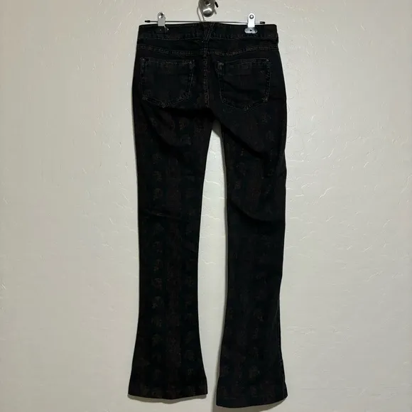 Free People Black Bronze Batik Flare Leg Boot Cut Denim Low Rise Jeans Boho 26