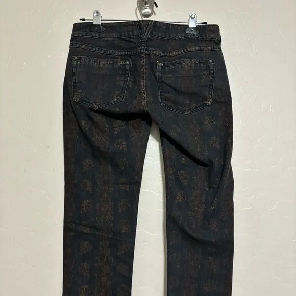 Free People Black Bronze Batik Flare Leg Boot Cut Denim Low Rise Jeans Boho 26