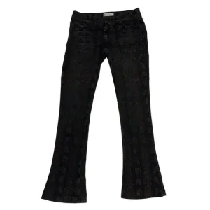 Free People Black Bronze Batik Flare Leg Boot Cut Denim Low Rise Jeans Boho 26