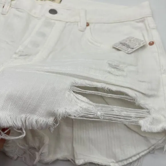 Free People Loving Good Vibrations Spring White Destroyed Denim Shorts Size 31