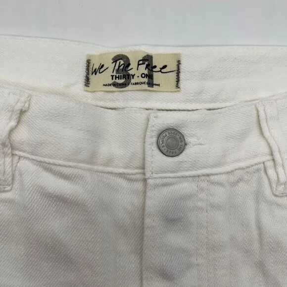 Free People Loving Good Vibrations Spring White Destroyed Denim Shorts Size 31