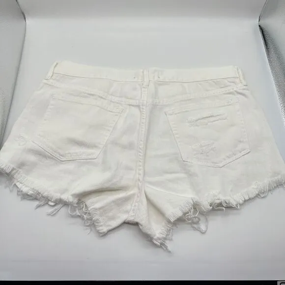 Free People Loving Good Vibrations Spring White Destroyed Denim Shorts Size 31