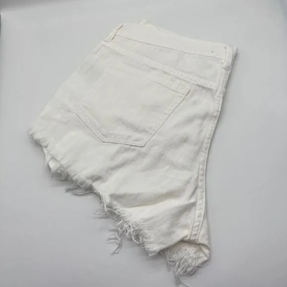 Free People Loving Good Vibrations Spring White Destroyed Denim Shorts Size 31