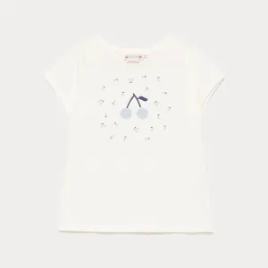 Girls Ivory Printed Logo Cotton T-Shirt