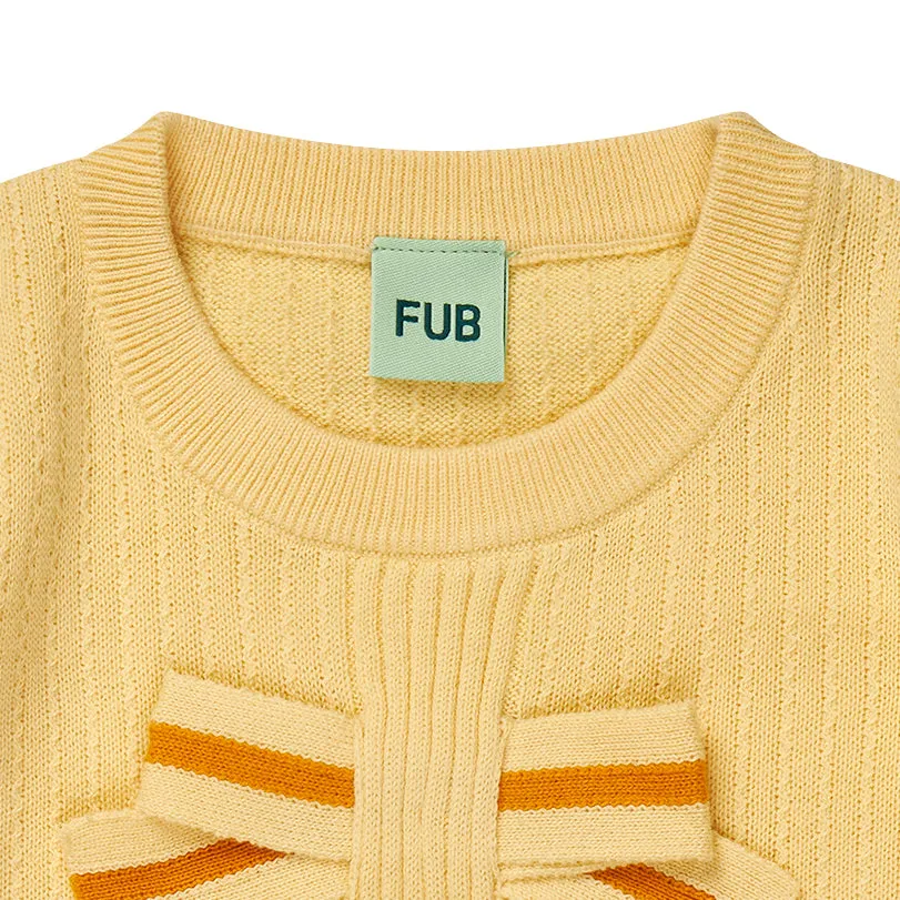 Girls Yellow Knitted Bow Cotton T-Shirt
