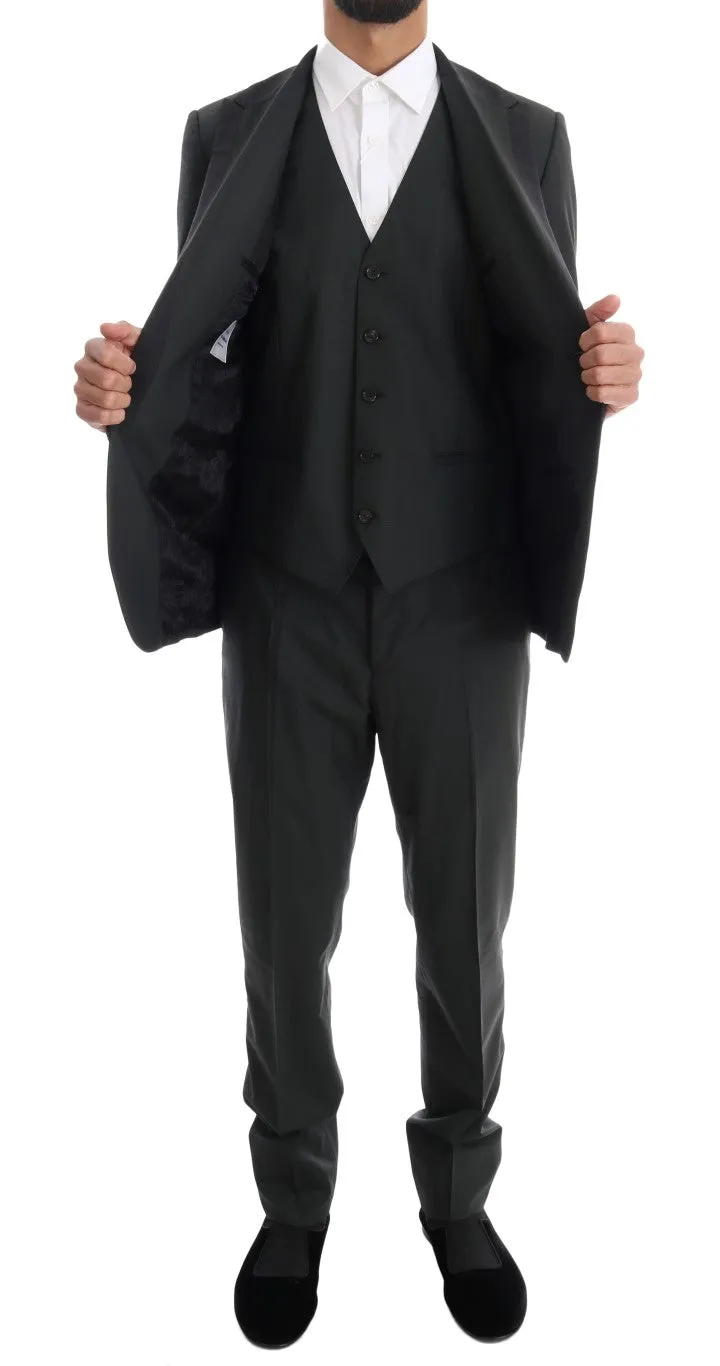 Gray Wool Slim Fit Two Button 3 Piece Suit