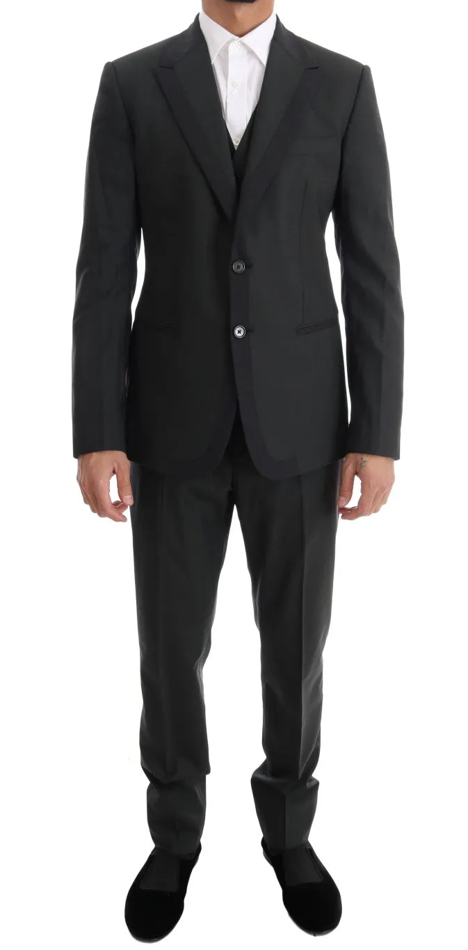 Gray Wool Slim Fit Two Button 3 Piece Suit