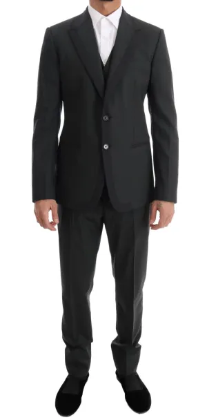 Gray Wool Slim Fit Two Button 3 Piece Suit