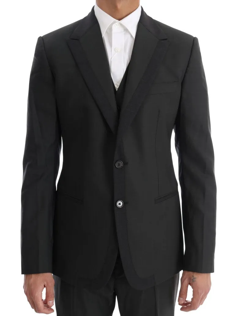 Gray Wool Slim Fit Two Button 3 Piece Suit