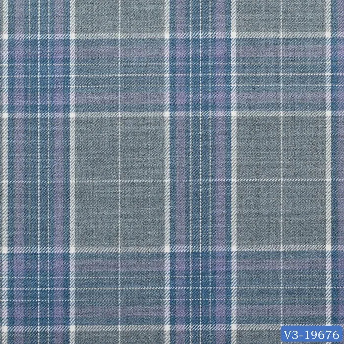 Grey with Purple Plaid Check Short Suit