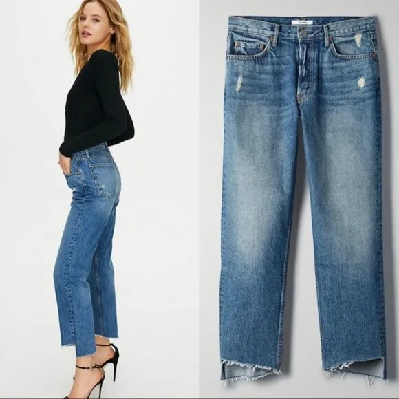 GRLFRND Helena High Rise Crop Straight Jeans