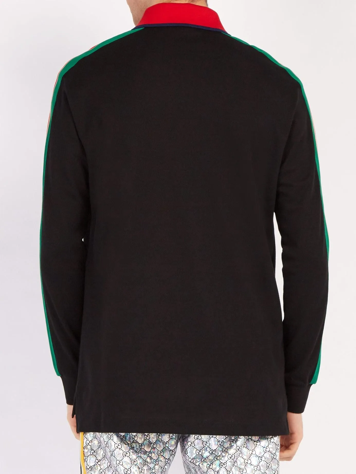 Gucci Web-stripe Detail Long Sleeve Polo in Black