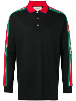 Gucci Web-stripe Detail Long Sleeve Polo in Black