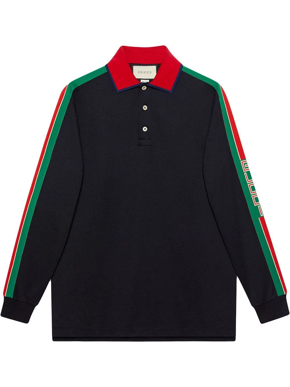 Gucci Web-stripe Detail Long Sleeve Polo in Black
