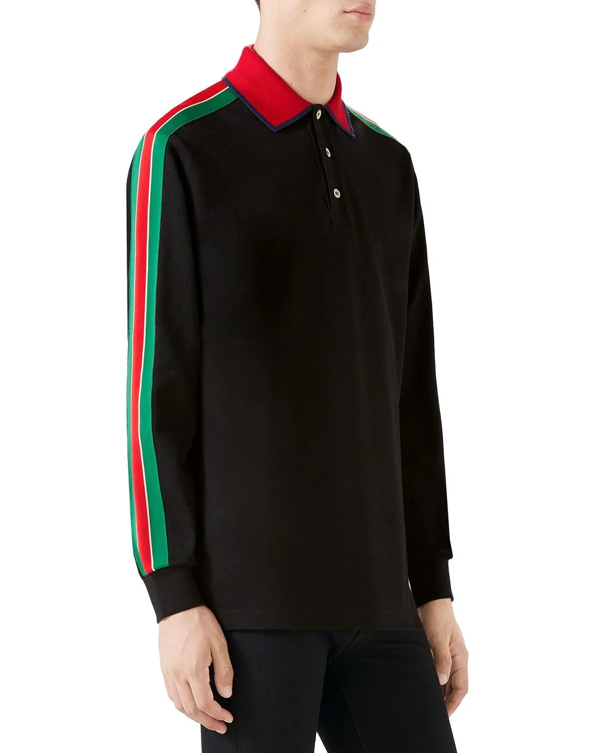 Gucci Web-stripe Detail Long Sleeve Polo in Black