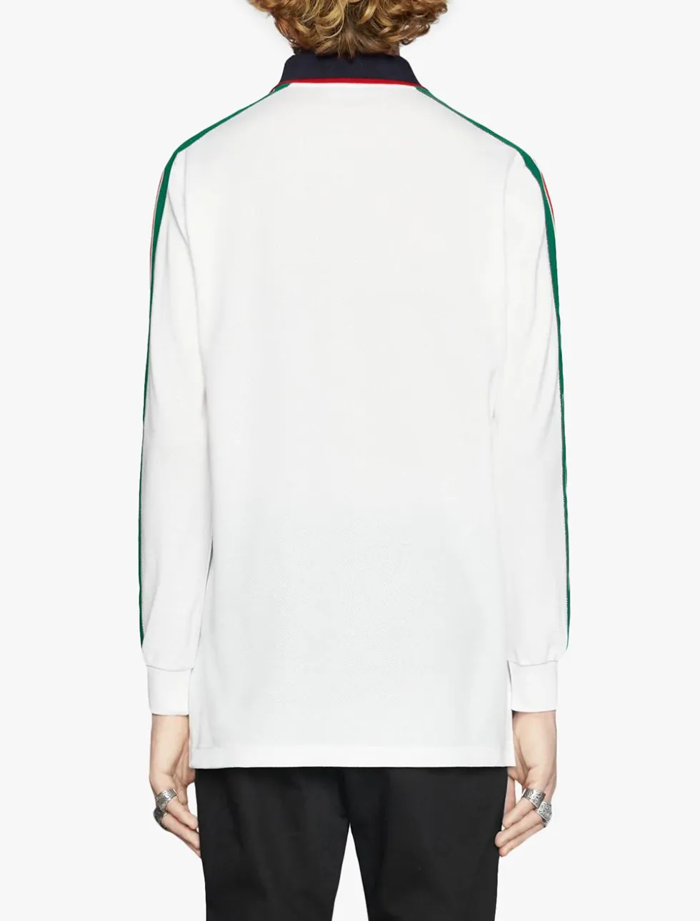 Gucci Web-stripe Detail Long Sleeve Polo in White