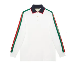 Gucci Web-stripe Detail Long Sleeve Polo in White