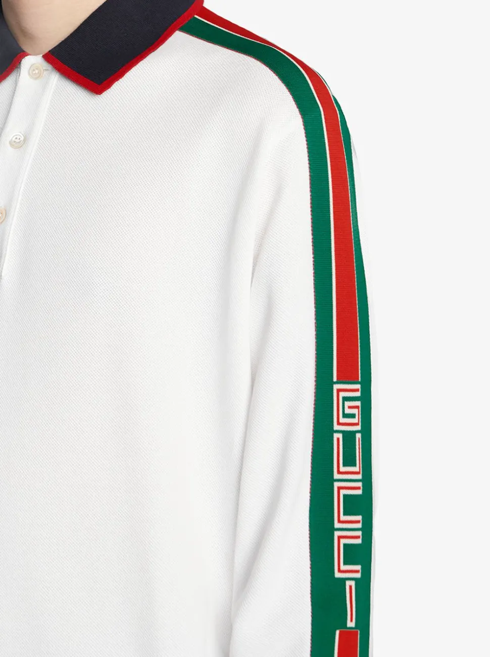 Gucci Web-stripe Detail Long Sleeve Polo in White