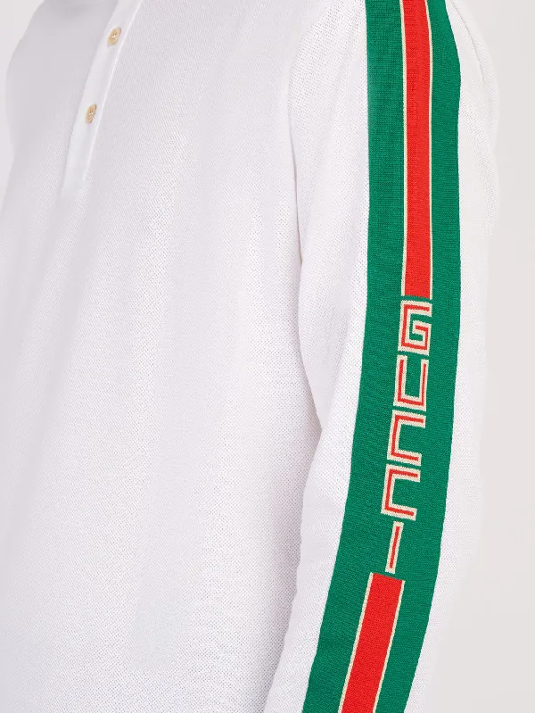 Gucci Web-stripe Detail Long Sleeve Polo in White