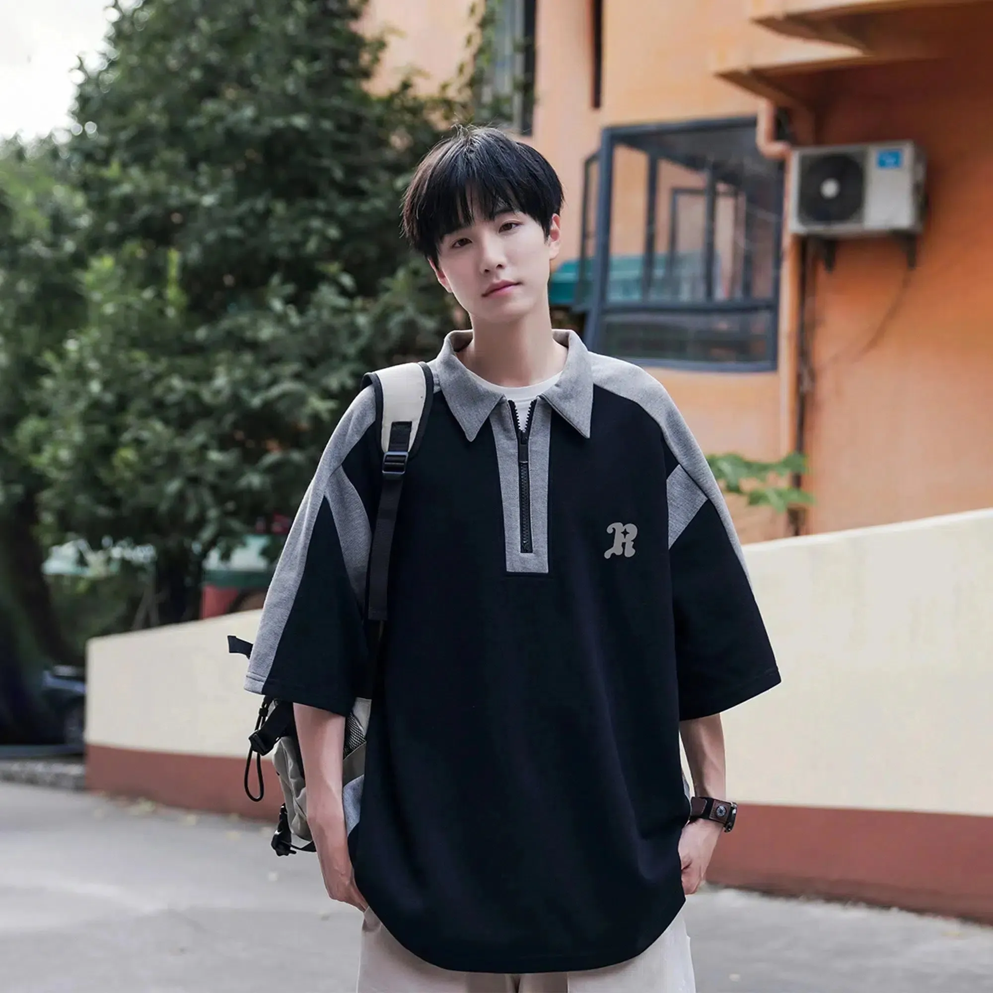 Half-Zip Polo Lapel T-Shirt