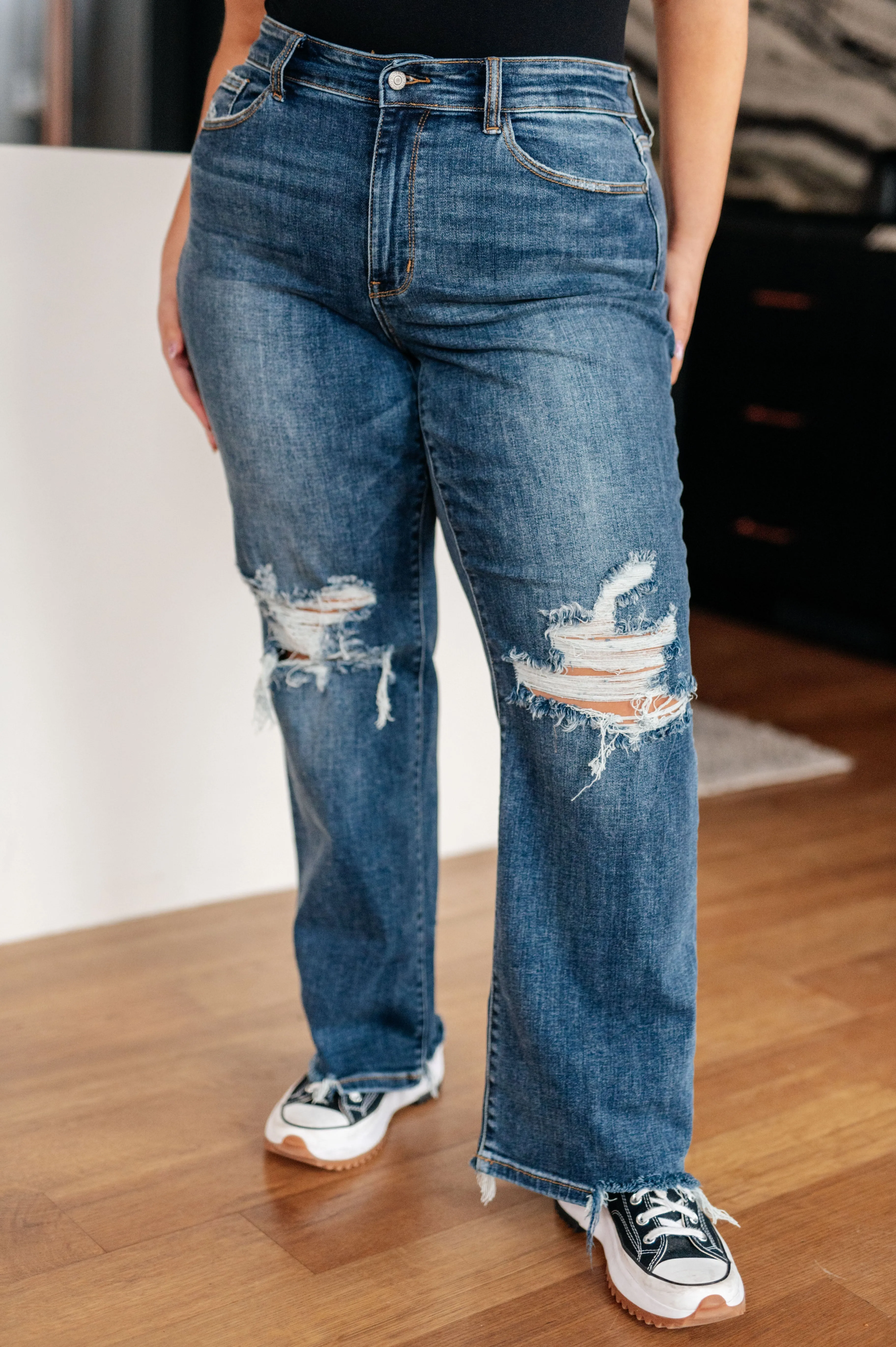 Hazel Blues® |  Rose High Rise 90's Straight Jeans in Dark Wash