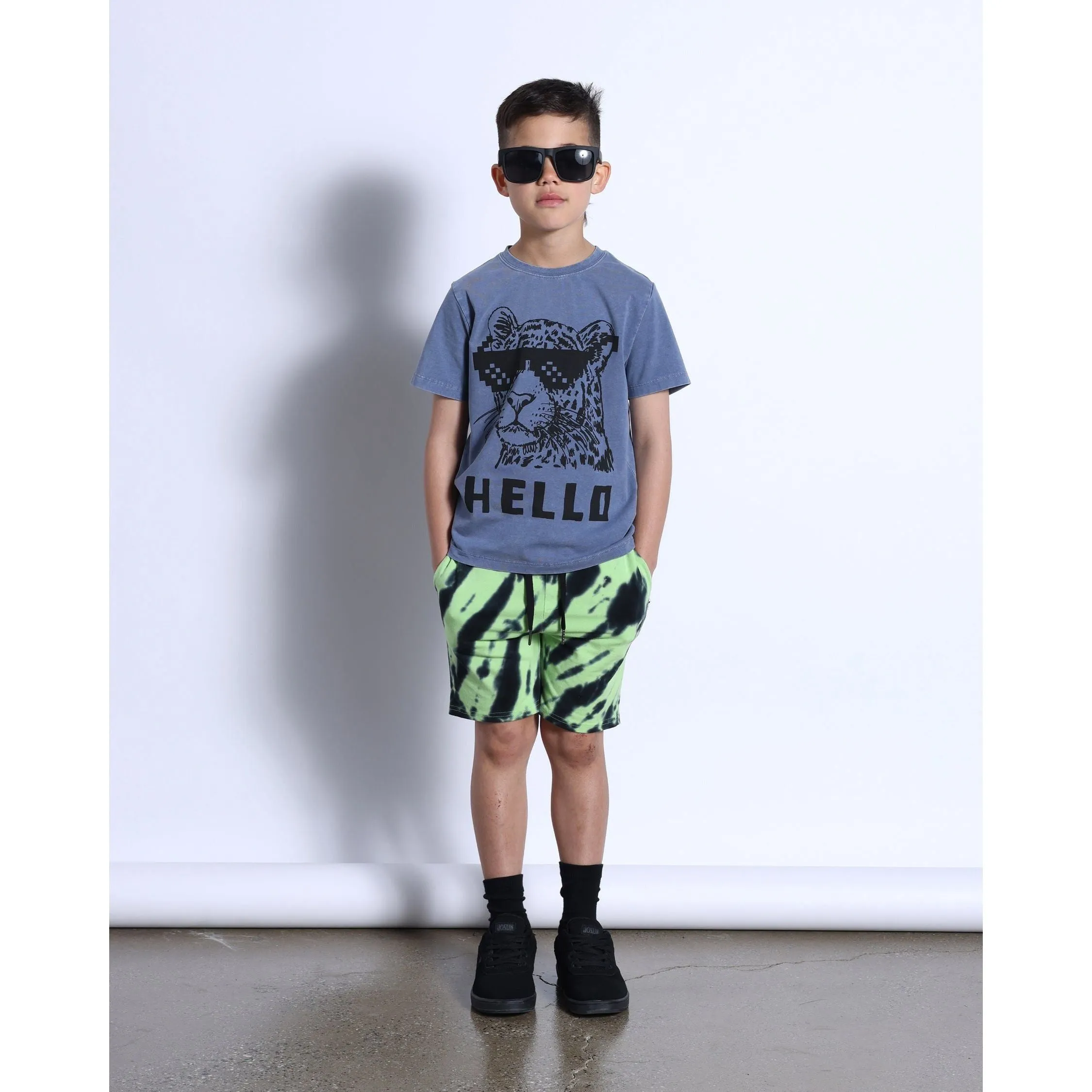 Hello Leopard Bye Bear Tee- Midnight Wash