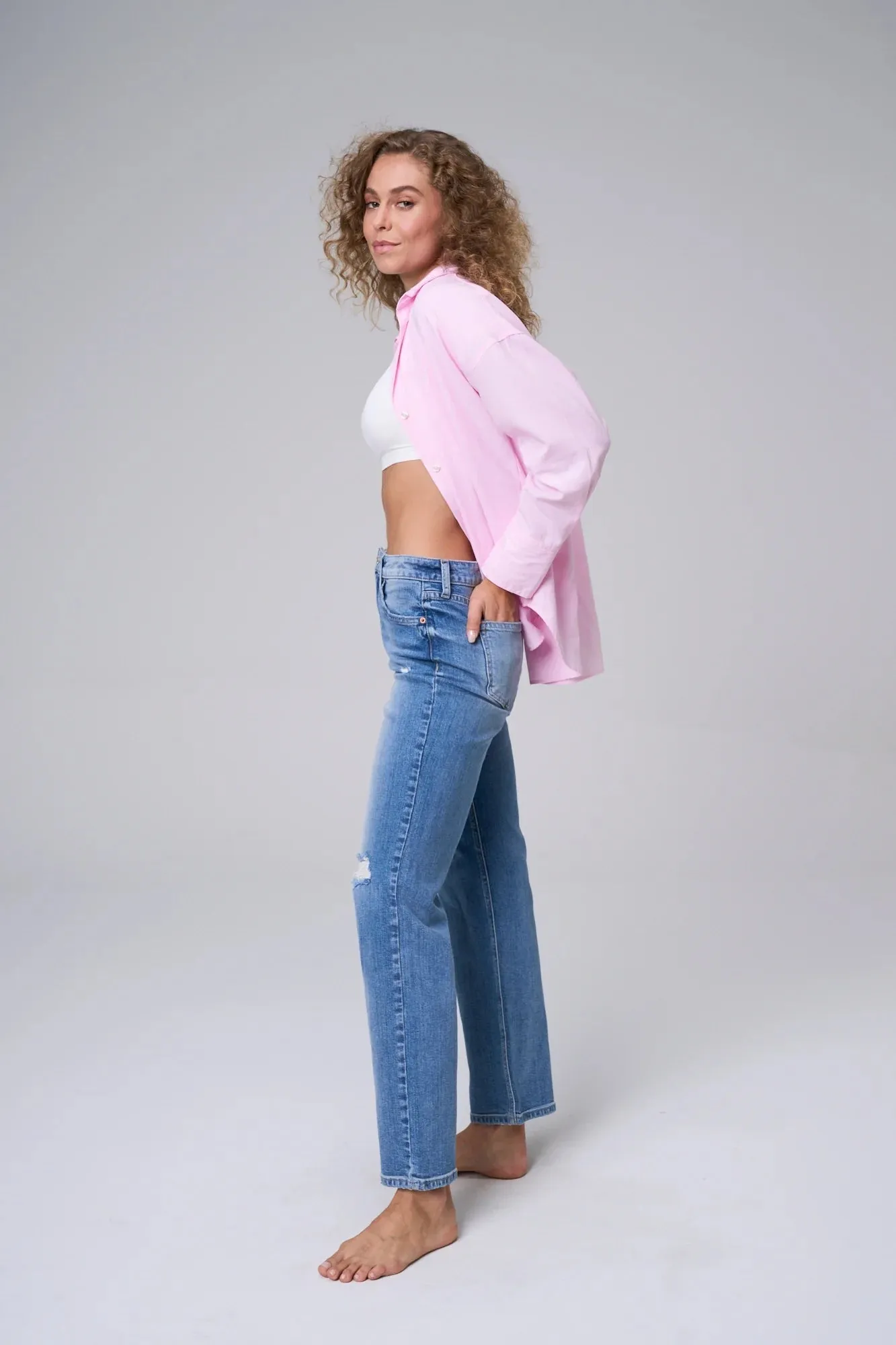 High Rise Medium Wash Straight Leg Jeans