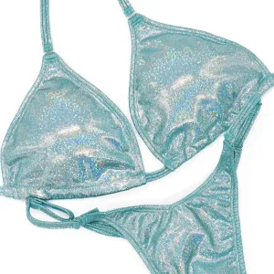 Hologram Aqua Jade Fit Model Competition Suit