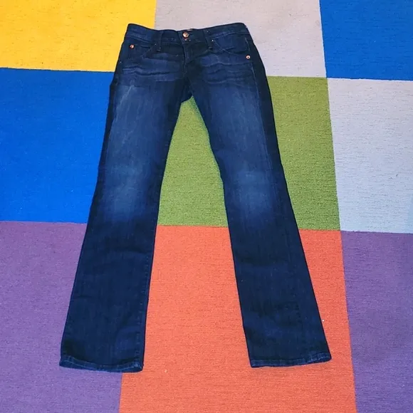 Hudson Y2k blue jeans stretch low rise straight leg long 32&quot; inseam 27 W