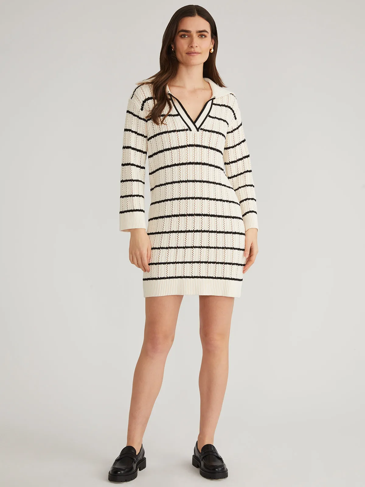 Jade: Pointelle Stripe Polo Mini Dress
