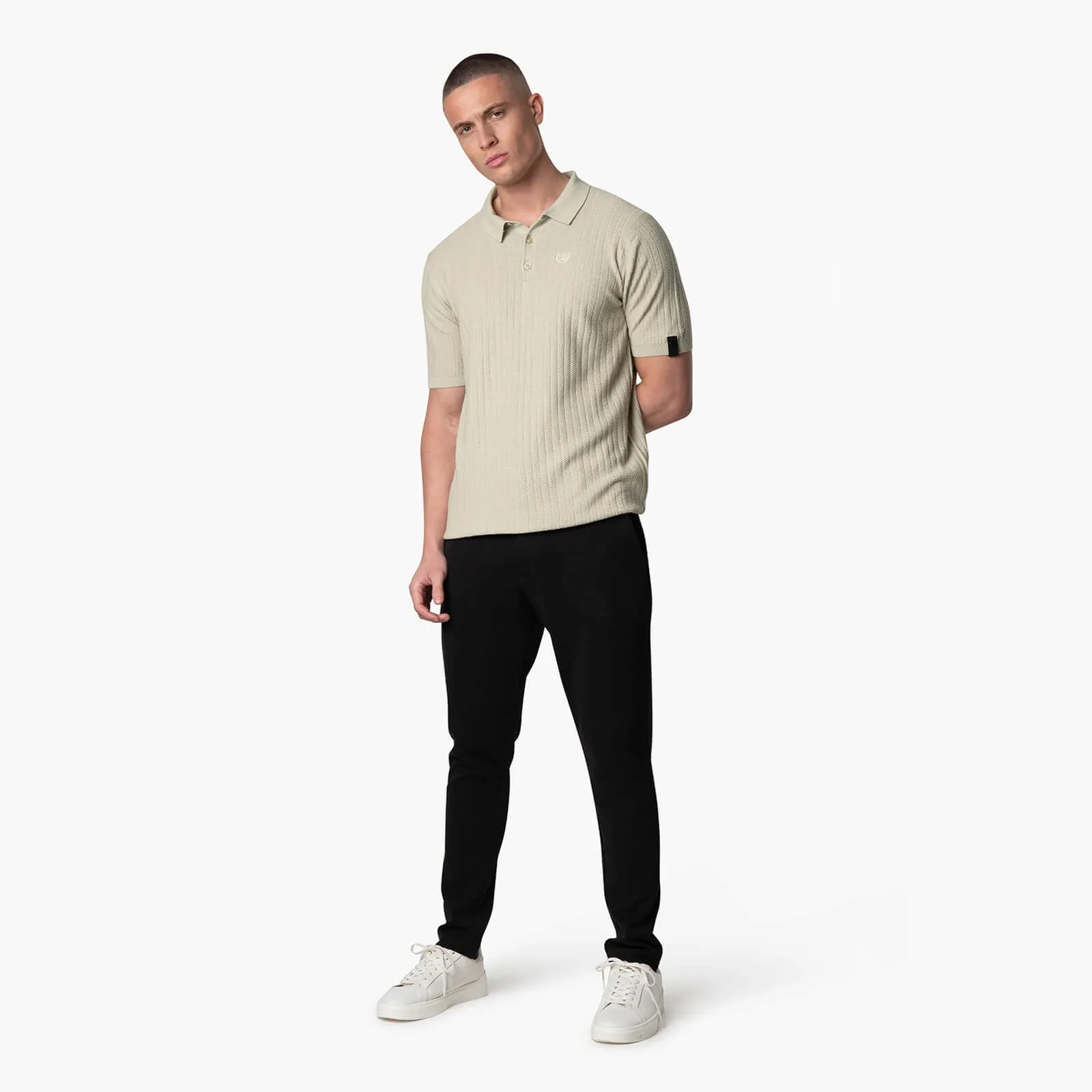 JAY KNITTED POLO | STONE/OFF WHITE