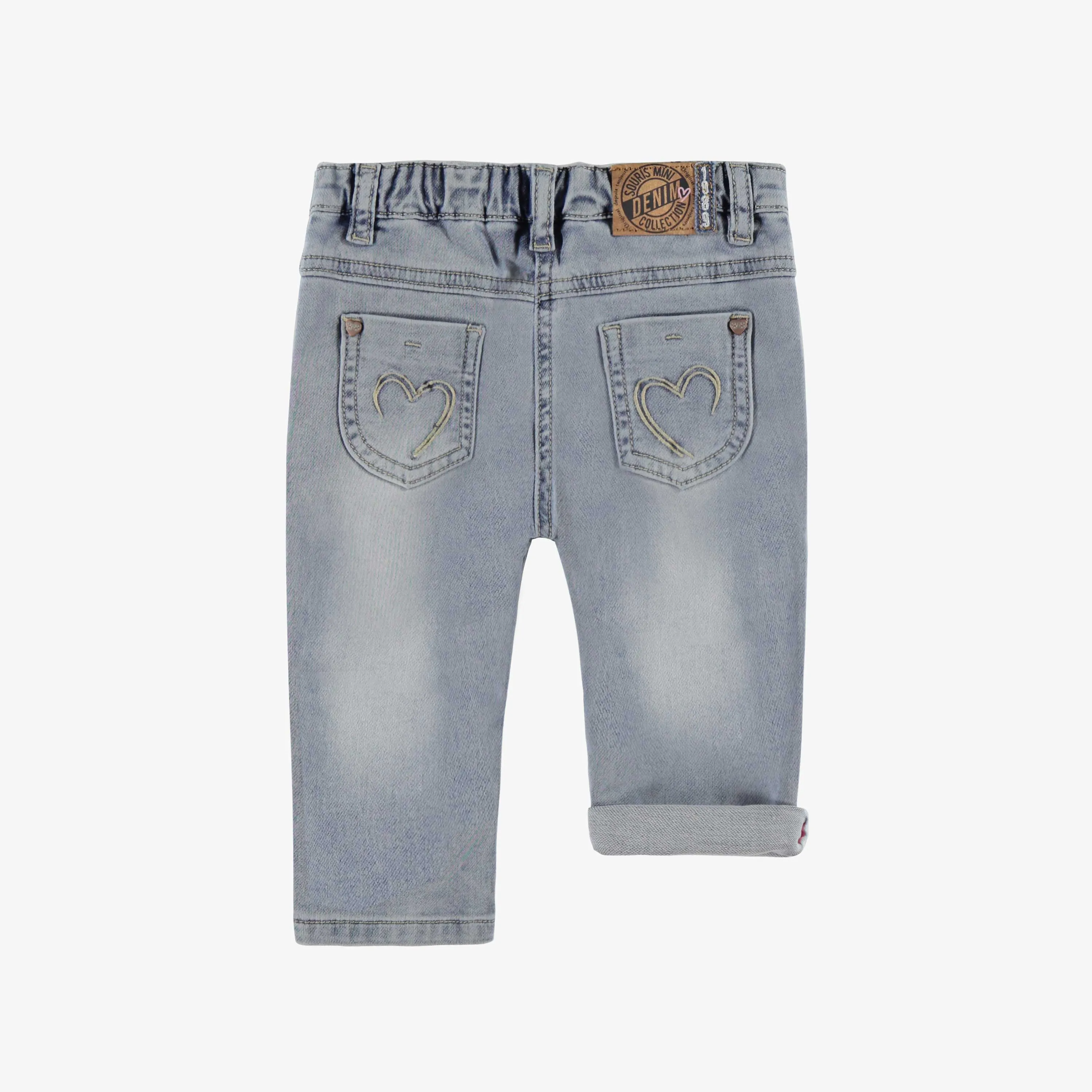 Jean bleu pâle avec broderie florale, bébé || Pale blue jeans with floral embroidery, baby