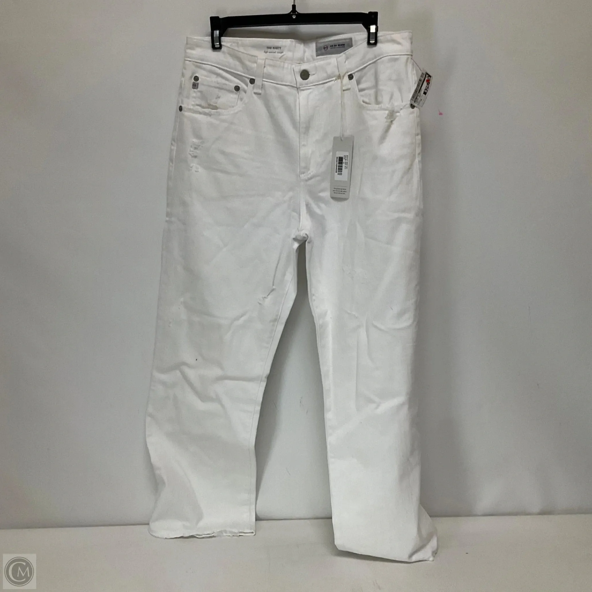 Jeans Straight By Ag Jeans In White Denim, Size: 14