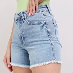 Judy Blue Full Size Tummy Control Raw Hem Denim Shorts Plus Size