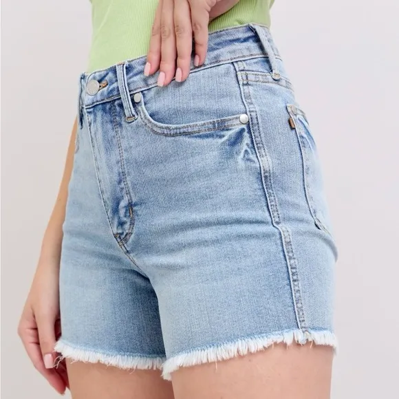 Judy Blue Full Size Tummy Control Raw Hem Denim Shorts Plus Size
