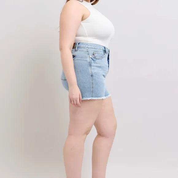 Judy Blue Full Size Tummy Control Raw Hem Denim Shorts Plus Size