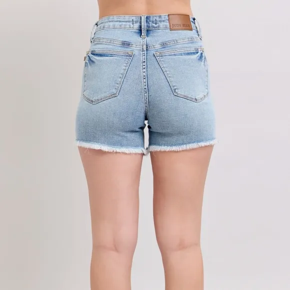Judy Blue Full Size Tummy Control Raw Hem Denim Shorts Plus Size