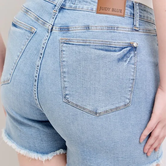 Judy Blue Full Size Tummy Control Raw Hem Denim Shorts Plus Size