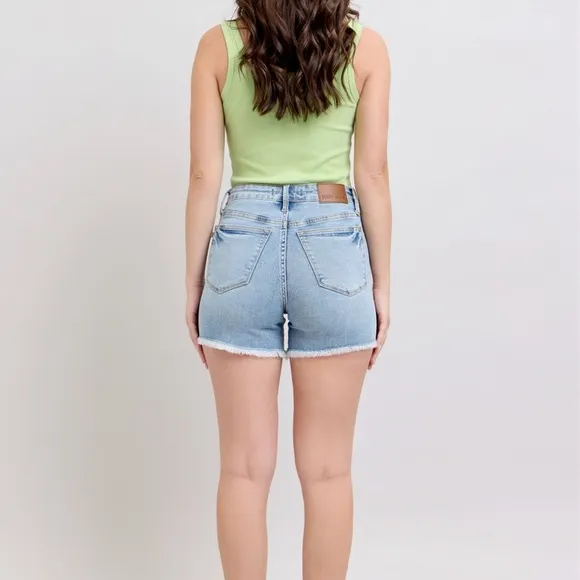 Judy Blue Full Size Tummy Control Raw Hem Denim Shorts Plus Size