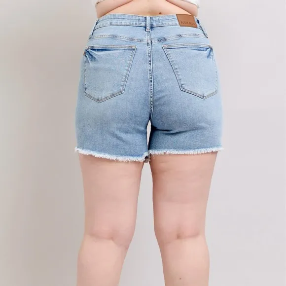 Judy Blue Full Size Tummy Control Raw Hem Denim Shorts Plus Size