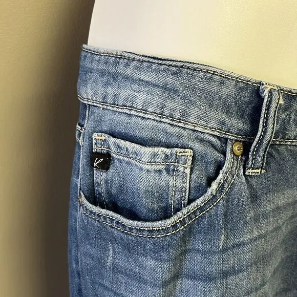 KanCan Medium Blue Very Distressed Faded Straight Leg 5-Pocket Jeans- Size 9/28
