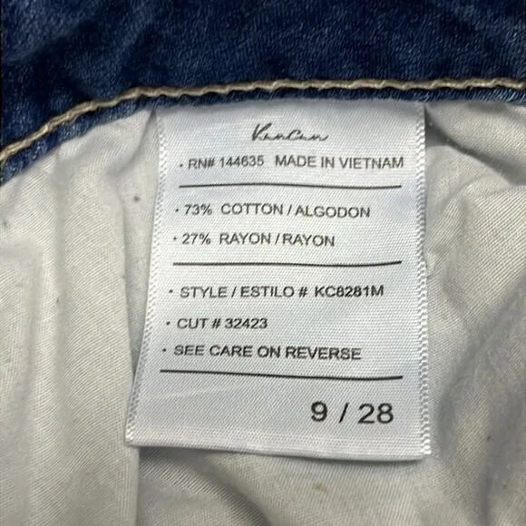 KanCan Medium Blue Very Distressed Faded Straight Leg 5-Pocket Jeans- Size 9/28