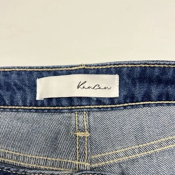 KanCan Medium Blue Very Distressed Faded Straight Leg 5-Pocket Jeans- Size 9/28