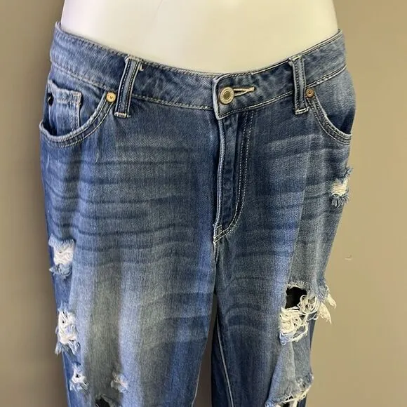 KanCan Medium Blue Very Distressed Faded Straight Leg 5-Pocket Jeans- Size 9/28
