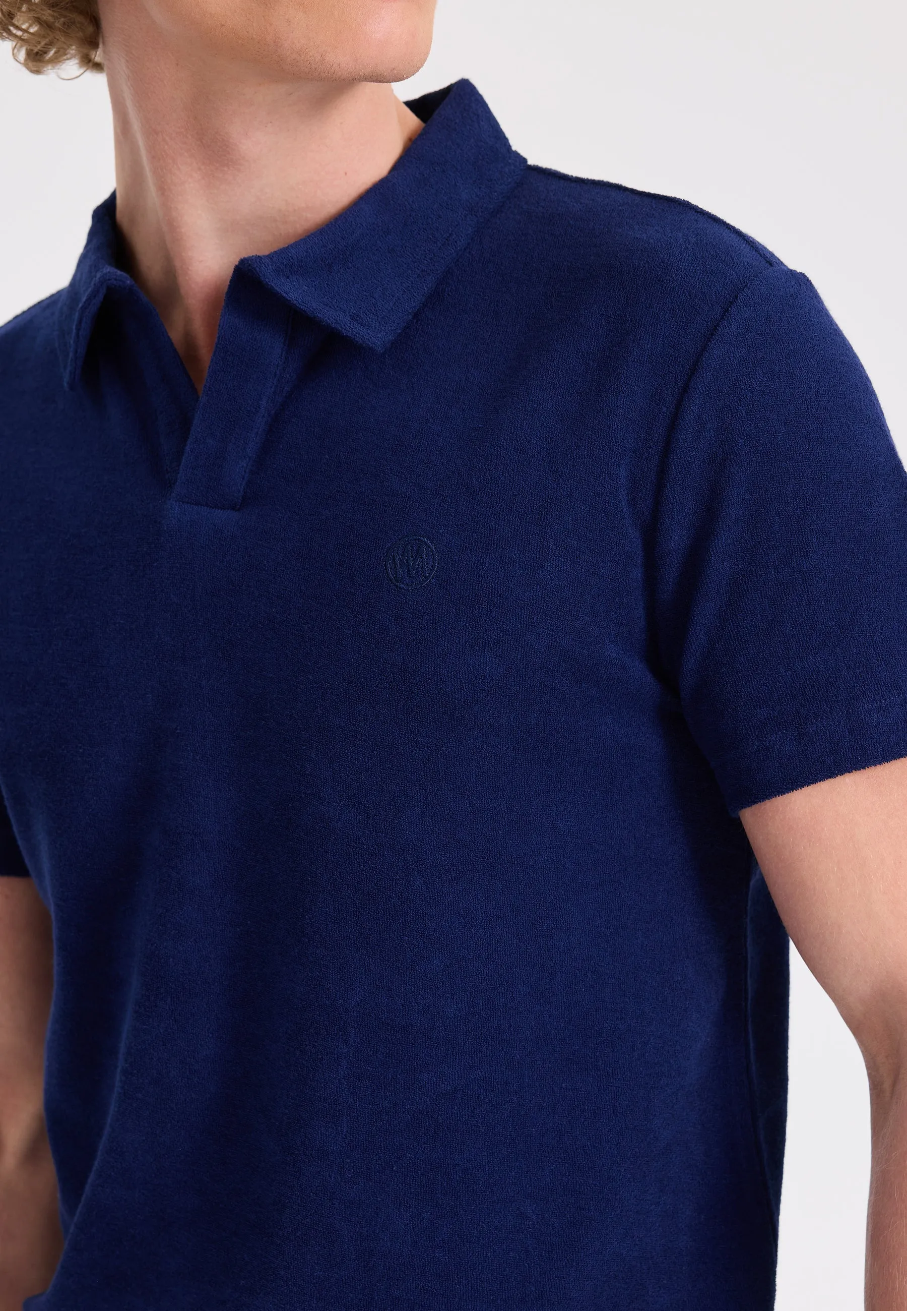 Lacivert Polo Yaka Pamuklu Havlu Kumaş Regular Fit Erkek T-Shirt BREEZE TOWELLING