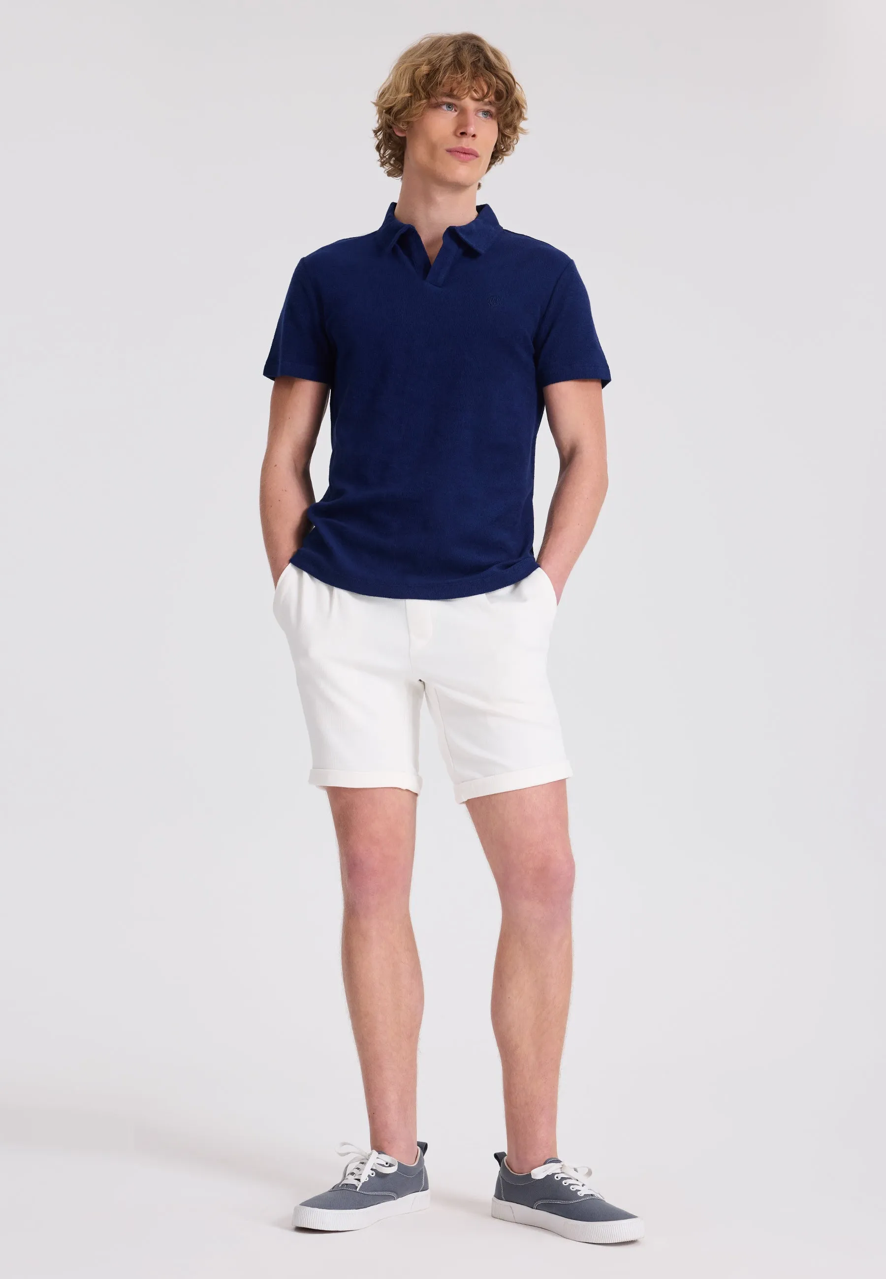 Lacivert Polo Yaka Pamuklu Havlu Kumaş Regular Fit Erkek T-Shirt BREEZE TOWELLING