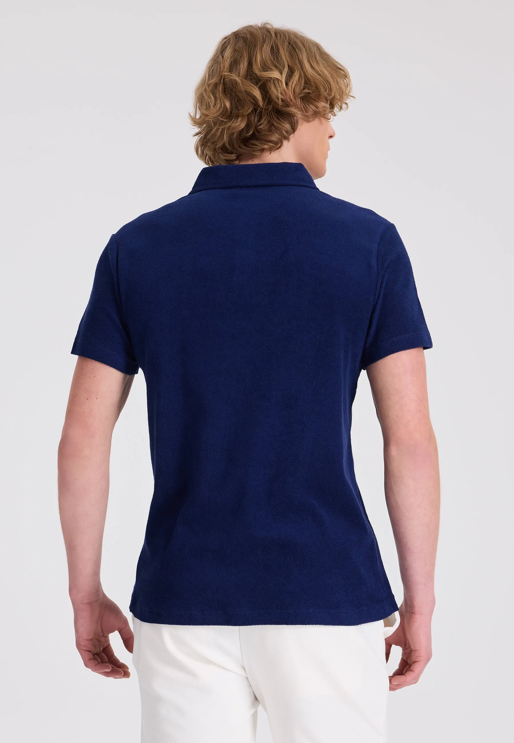 Lacivert Polo Yaka Pamuklu Havlu Kumaş Regular Fit Erkek T-Shirt BREEZE TOWELLING